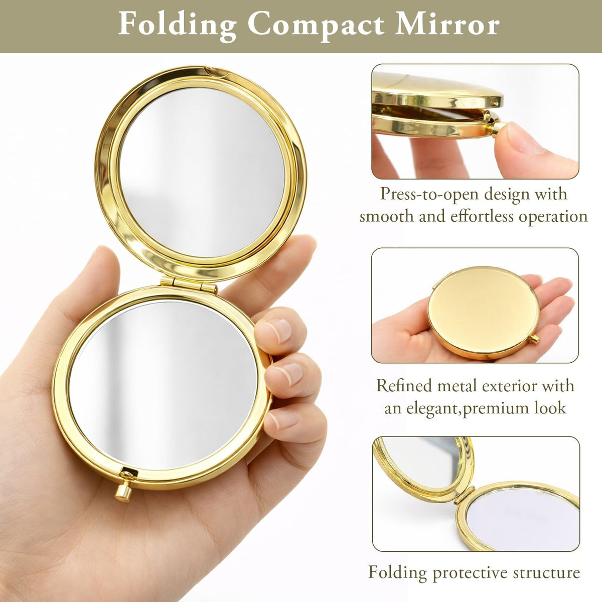 Gold Compact Pocket Mirror Set, 2PCS Double-Sided Folding Makeup Mirrors