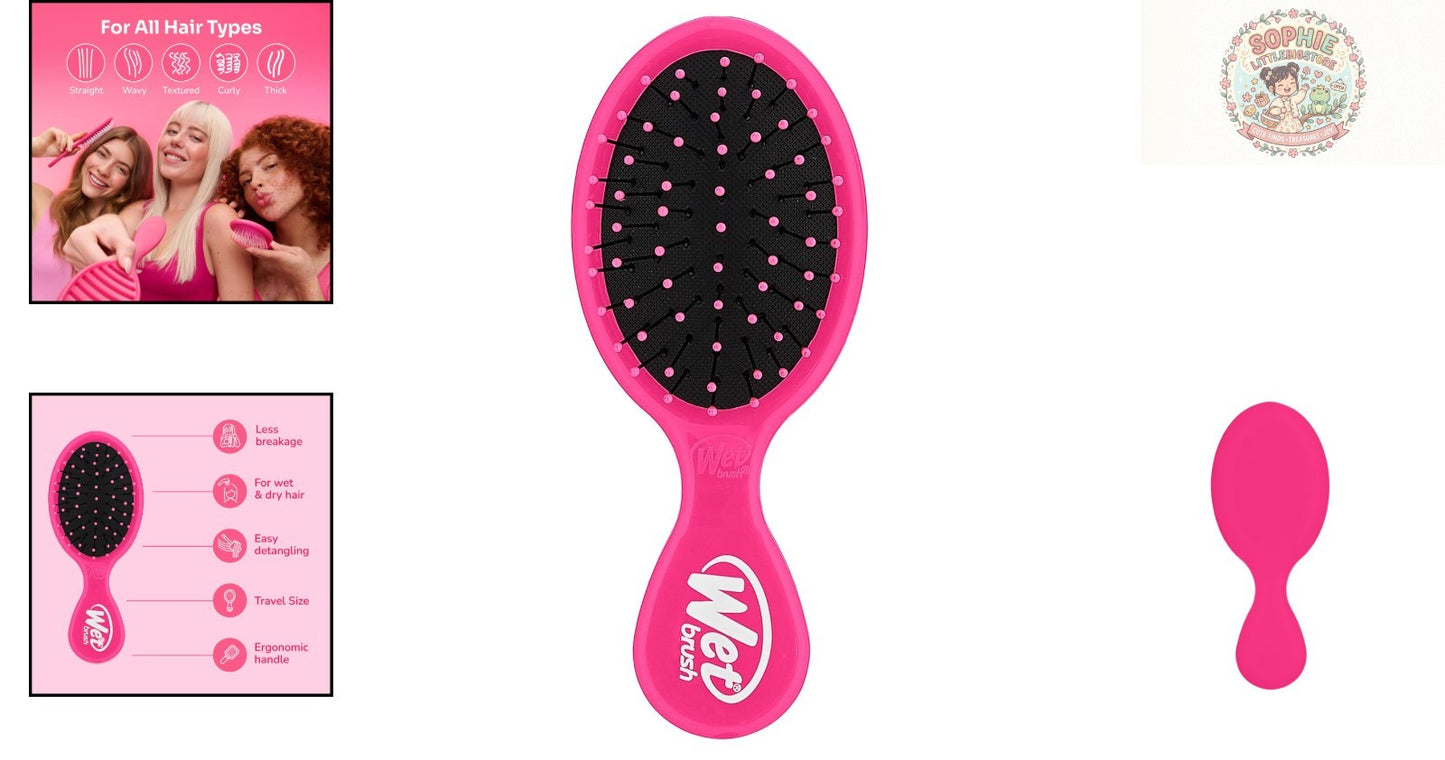 Pink Hair Detangler Brush - Portable Ultra-Soft IntelliFlex Bristles for Gentle Tangle-Free Care