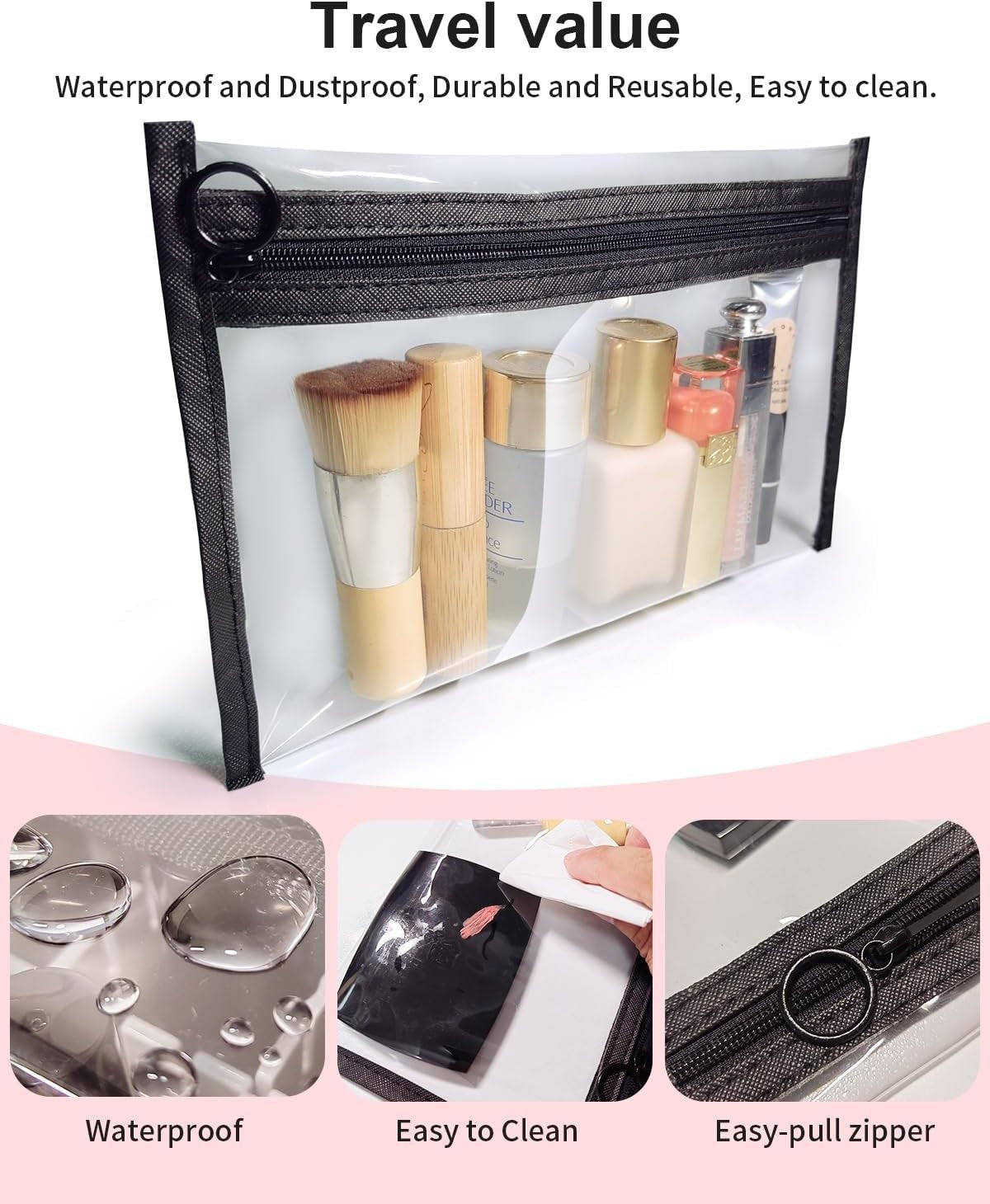Clear Cosmetic Toiletry Bags Set - 3 Sizes Travel Organizer with Zipper