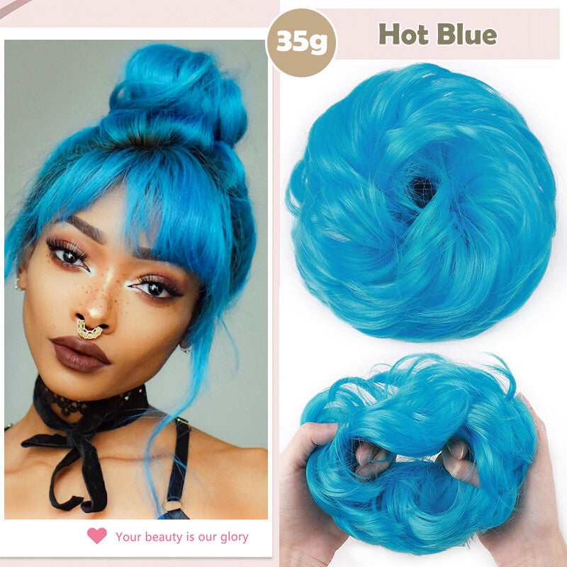 Natural Human Hair Messy Bun Ponytail Extensions with Curly Scrunchie Updo