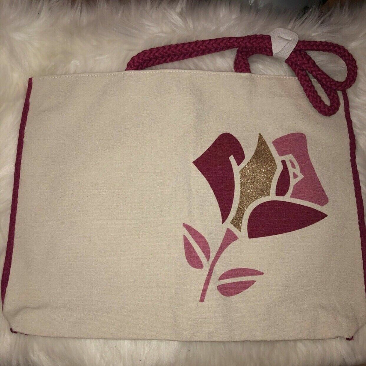 Reusable Cotton Canvas Tote Bag for Travel & Daily Use - Ivory Pink