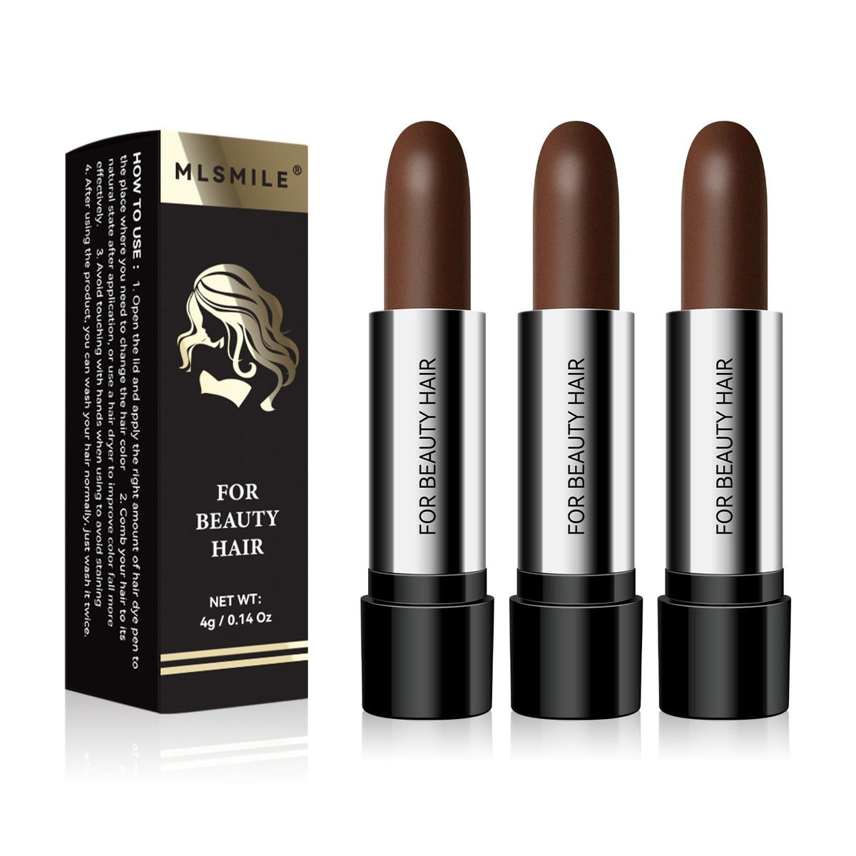 Hair Color Touch-Up Stick Dye 3 Pack - Dark Brown, Instant Gray Coverage