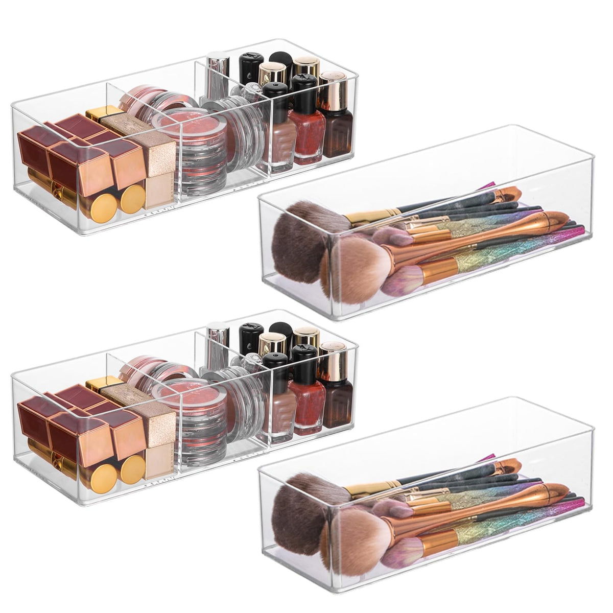 Acrylic Makeup Organizer Set with Stackable Storage Boxes for Bathroom and Vanity