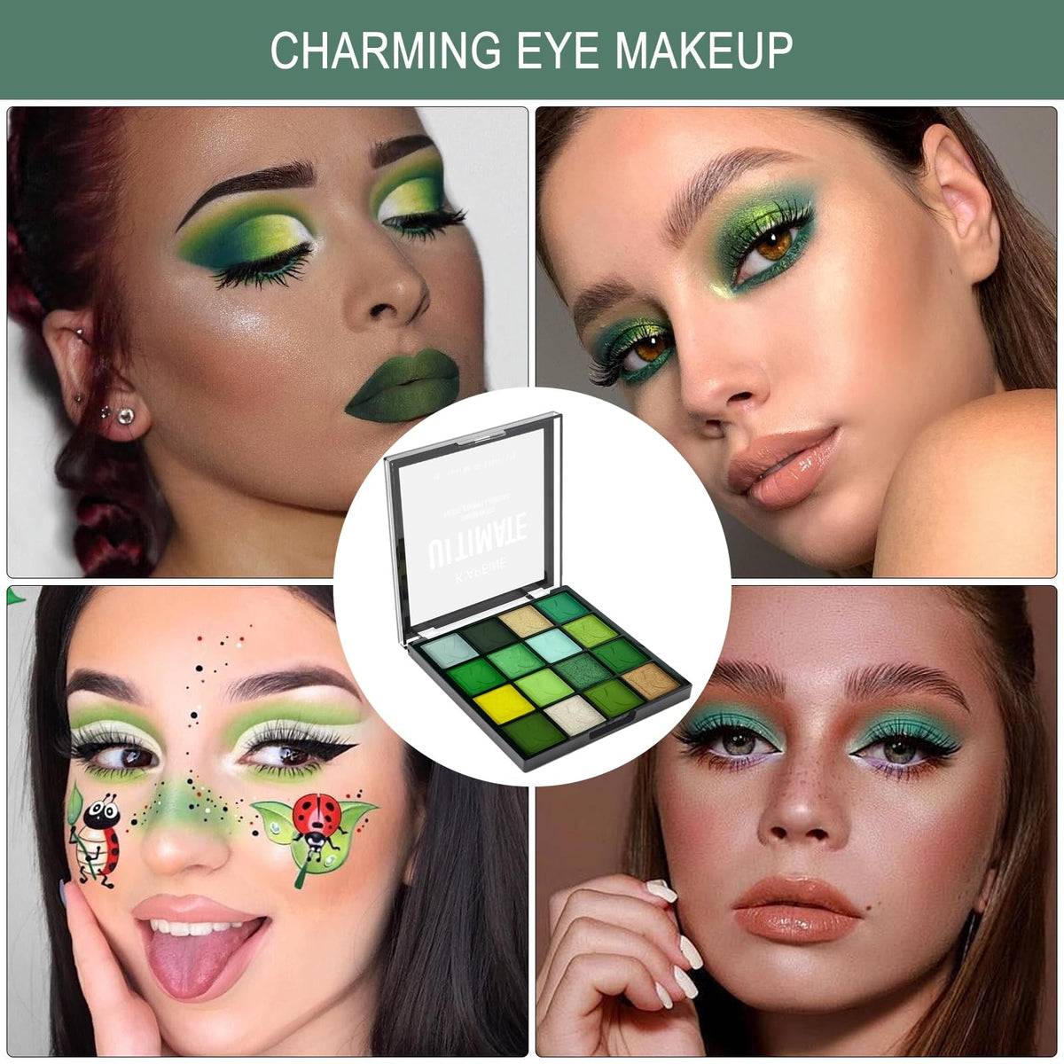Green Eyeshadow Palette Matte Glitter Long-Lasting 16 Shades