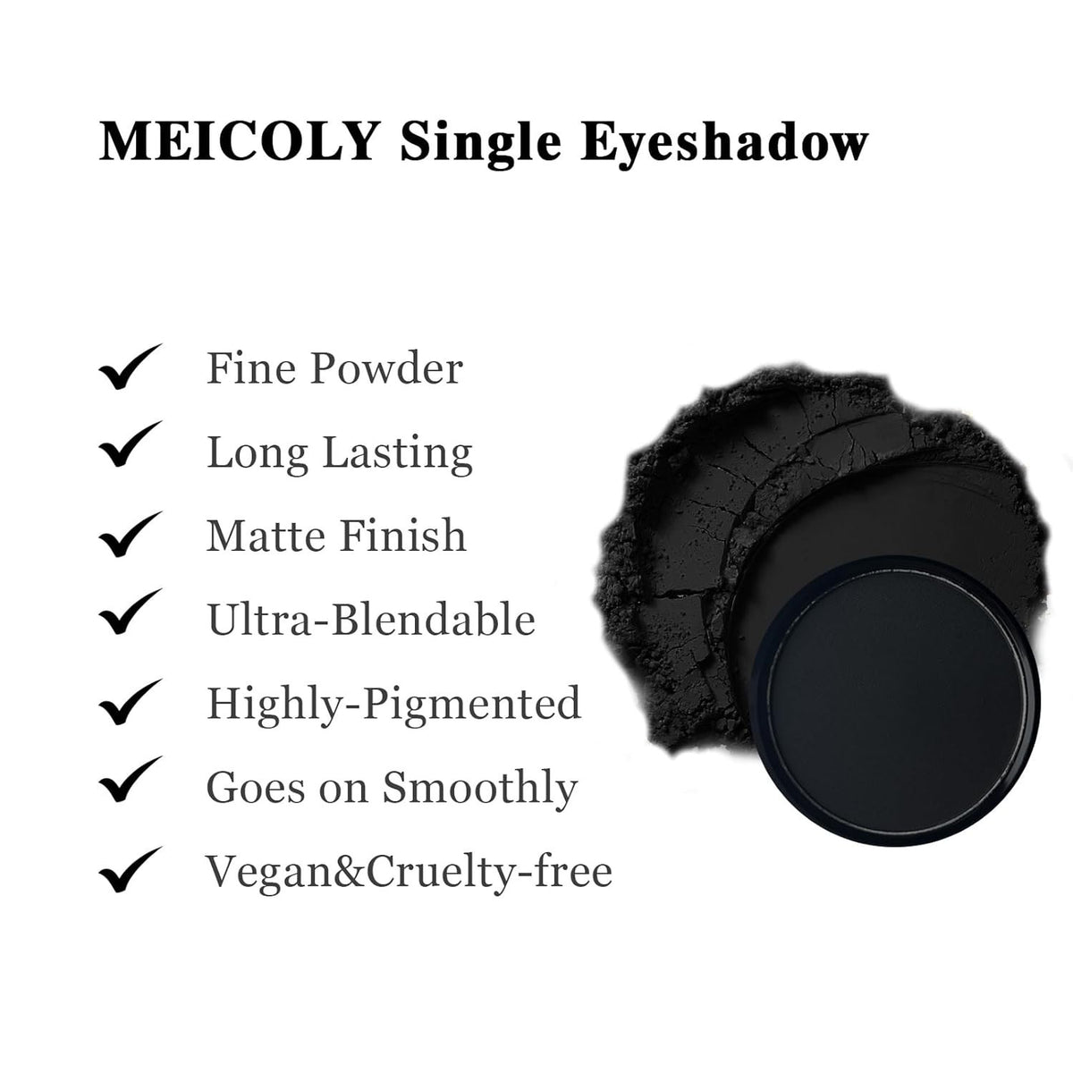 Black Matte Single Eyeshadow with Mirror - Long-Lasting, Buildable Makeup