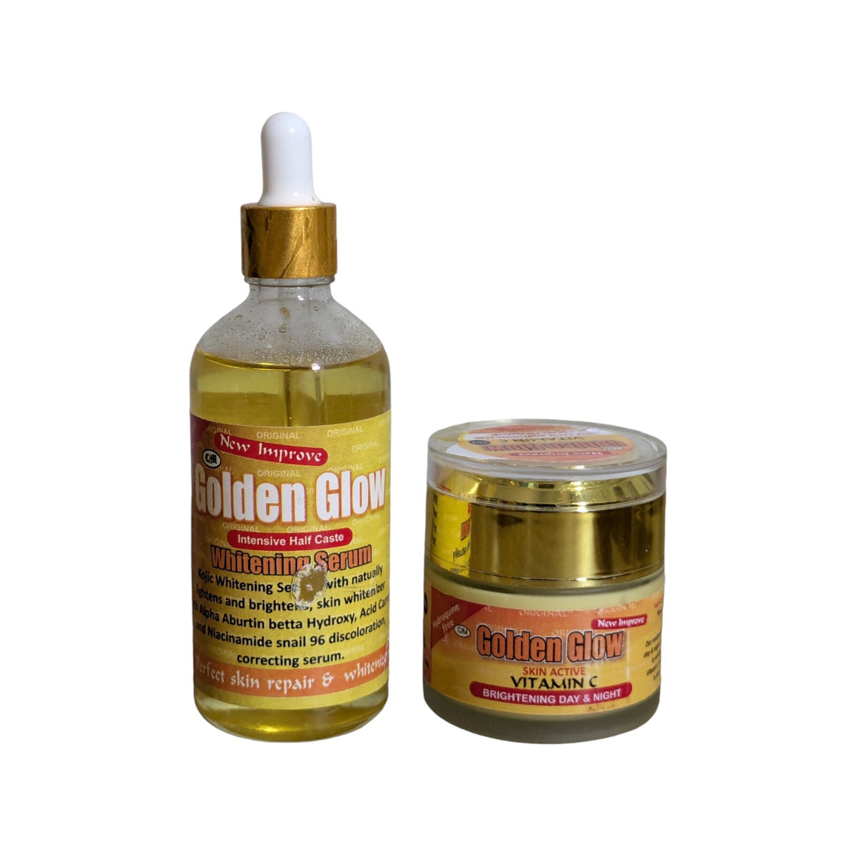 Golden Glow Brightening Face Serum & Vitamin C Cream Set - Whitening Skin Care