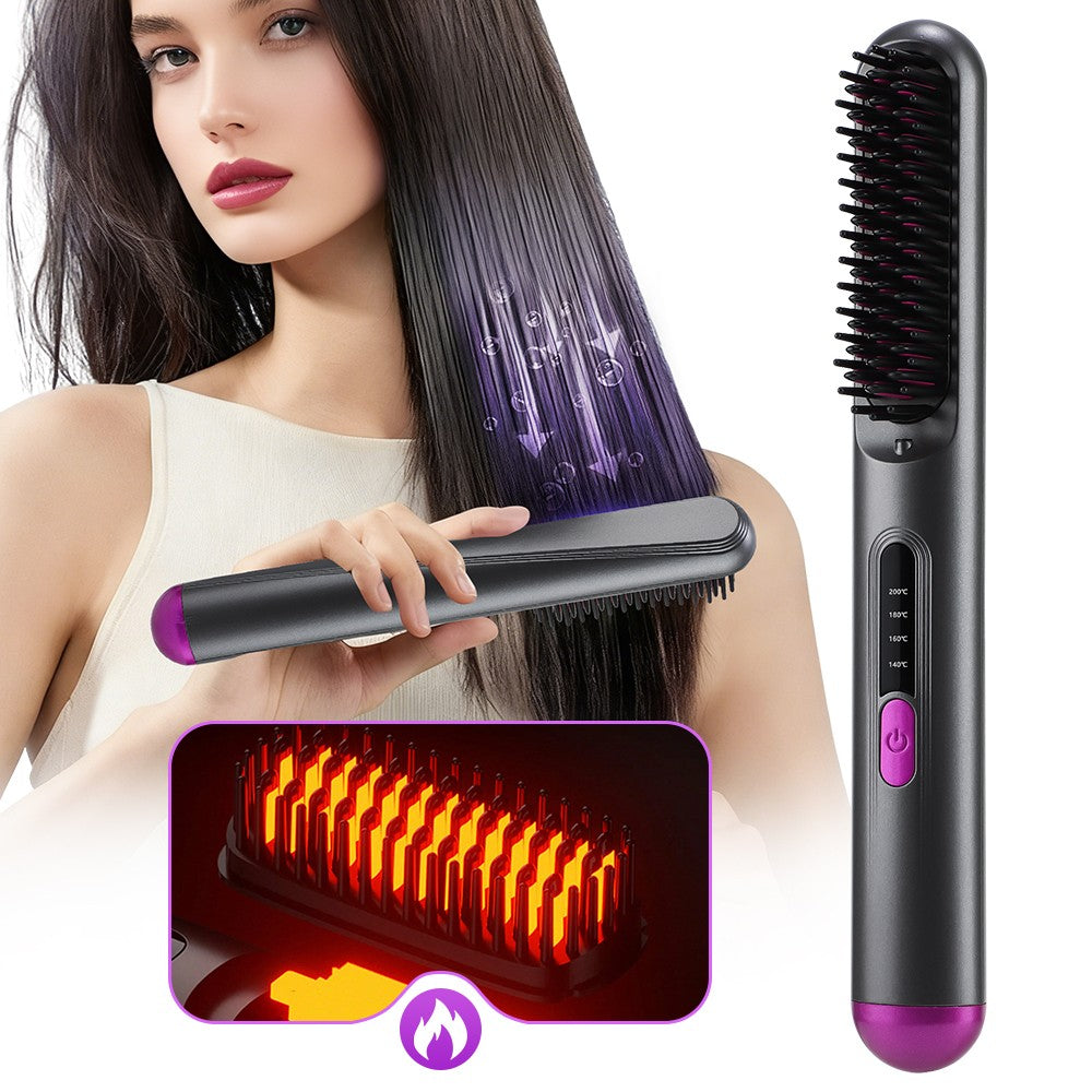 Portable USB Rechargeable Hair Straightening Comb with 4 Heat Levels