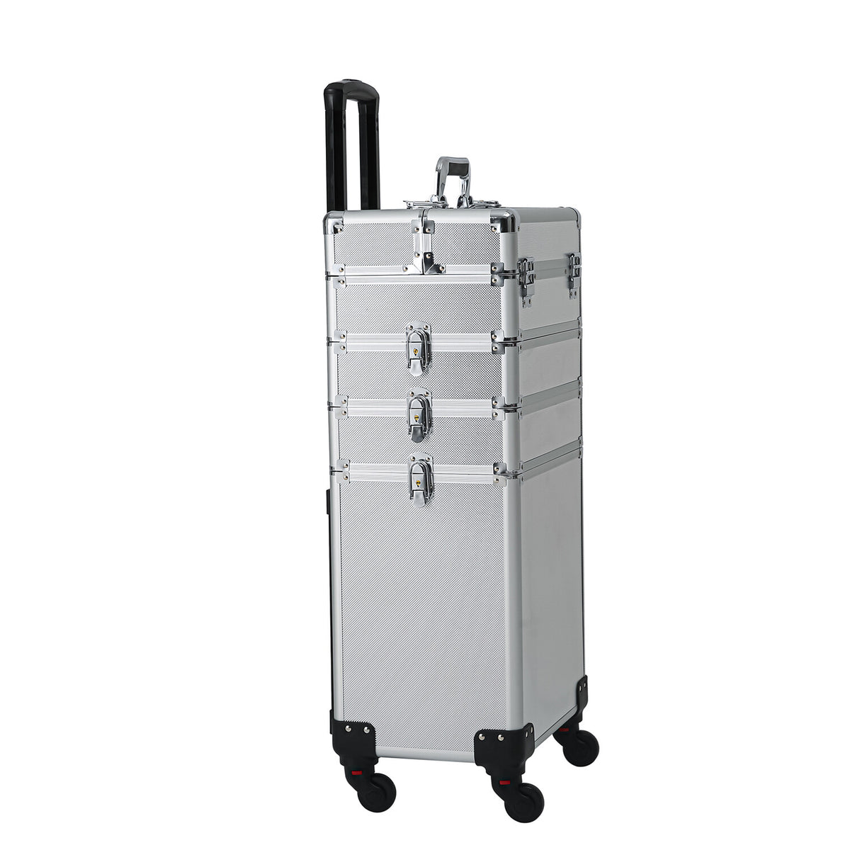 4-in-1 Aluminum Rolling Makeup Case with Draw-Bar Interchangeable Compartments