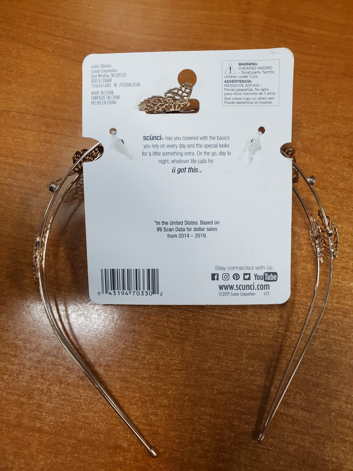 4 Pack: Scunci Gold Metal Headband Rhinestones & Butterflies (3302)