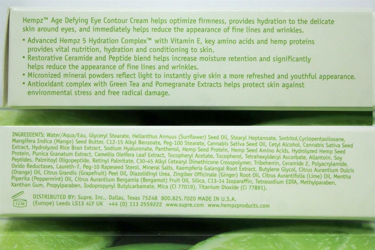 Hempz Anti-Aging Eye Contour Cream - 0.5 oz with Pure Hemp Seed Oil, Pack of 3