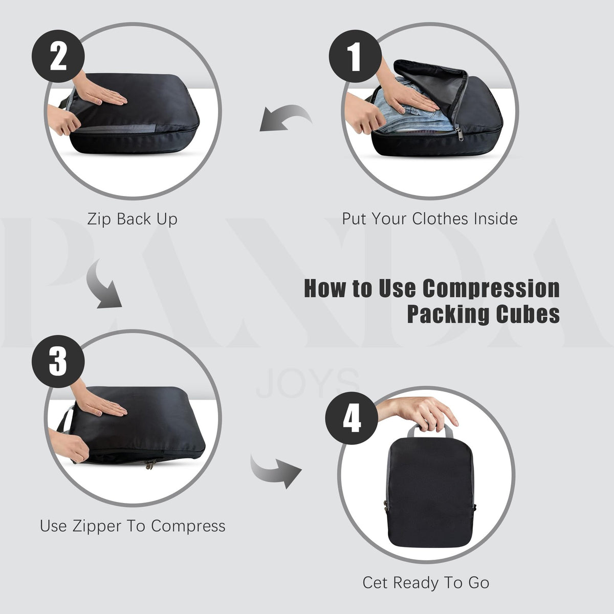 4 Pack Compression Packing Cubes Travel Organizer 1050 cu in Black