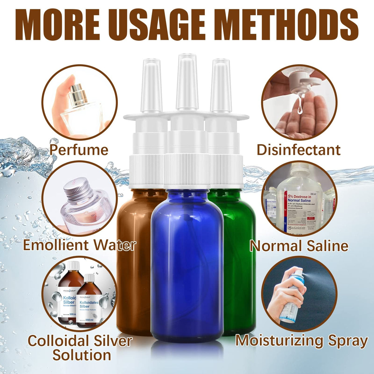 Refillable Glass Nasal Spray Bottles Set - 3 Pack 30ml Fine Mist Atomizers