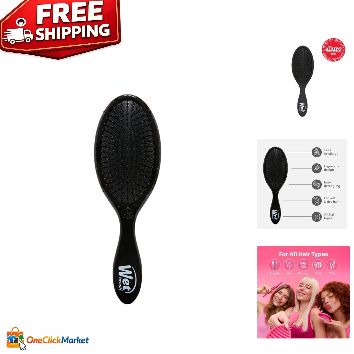 Detangling Hair Brush for All Hair Types - Gentle, Painless Styling Tool