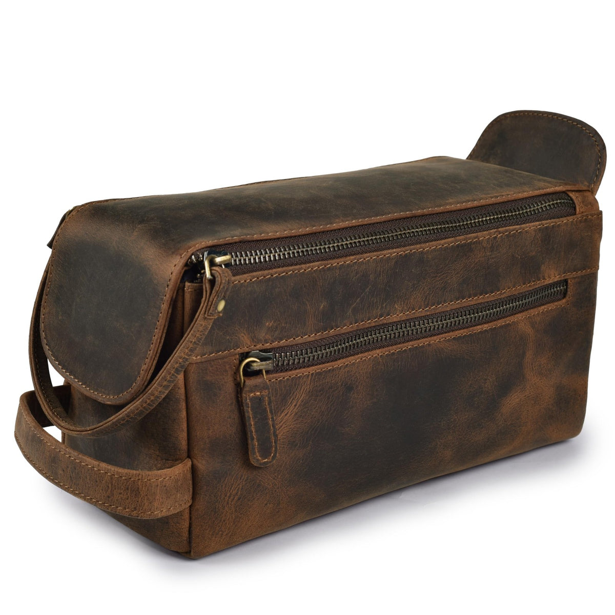 Leather Travel Toiletry Bag - Waterproof Premium Leather Organizer for Men & Women