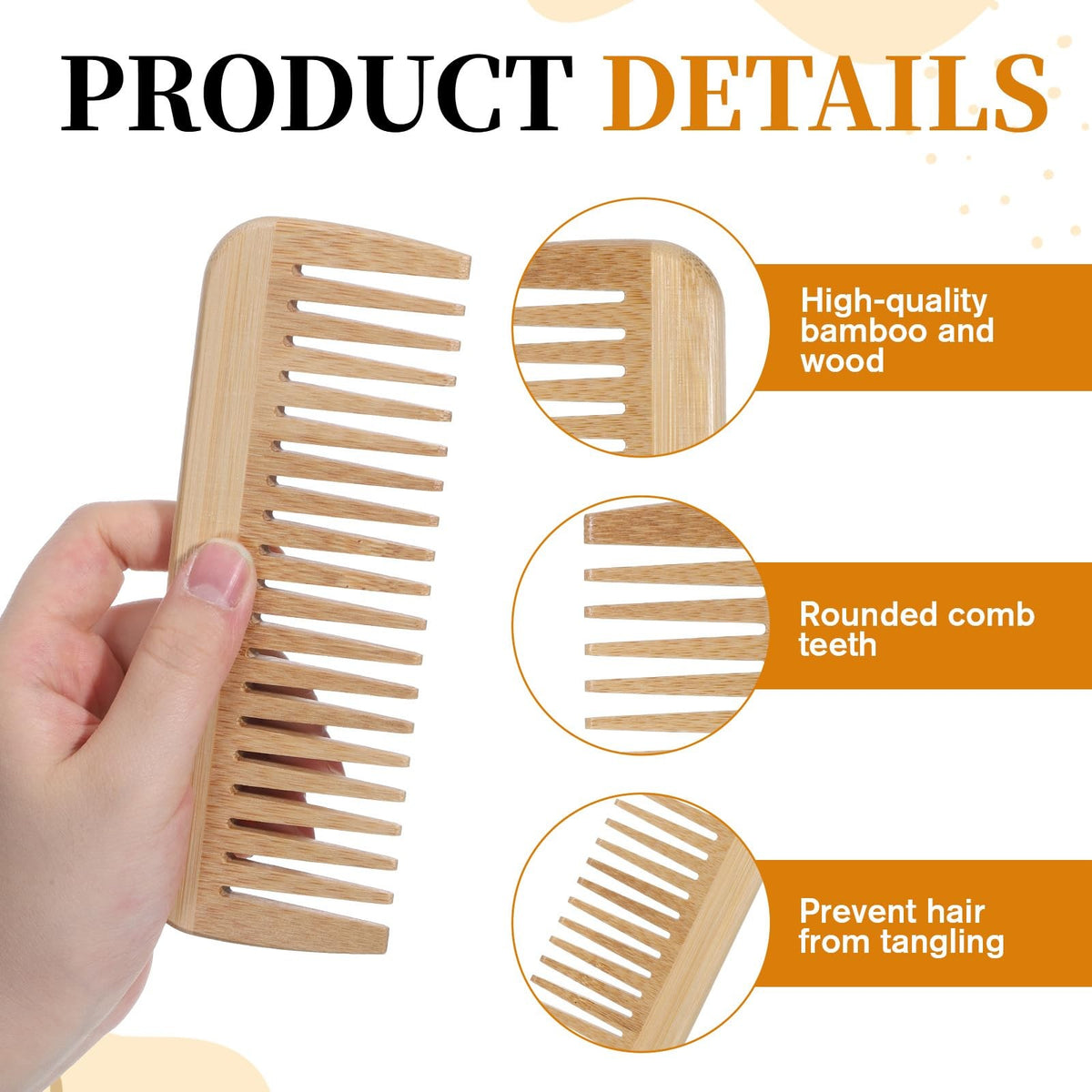 Bamboo Hair Pick & Wide Tooth Comb Set - Eco-Friendly Wooden Detangling Tools