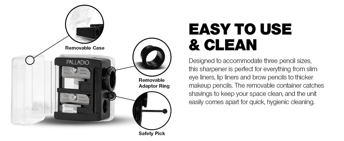 Double Barrel 3-in-1 Cosmetic Pencil Sharpener with Cover - Stainless Steel