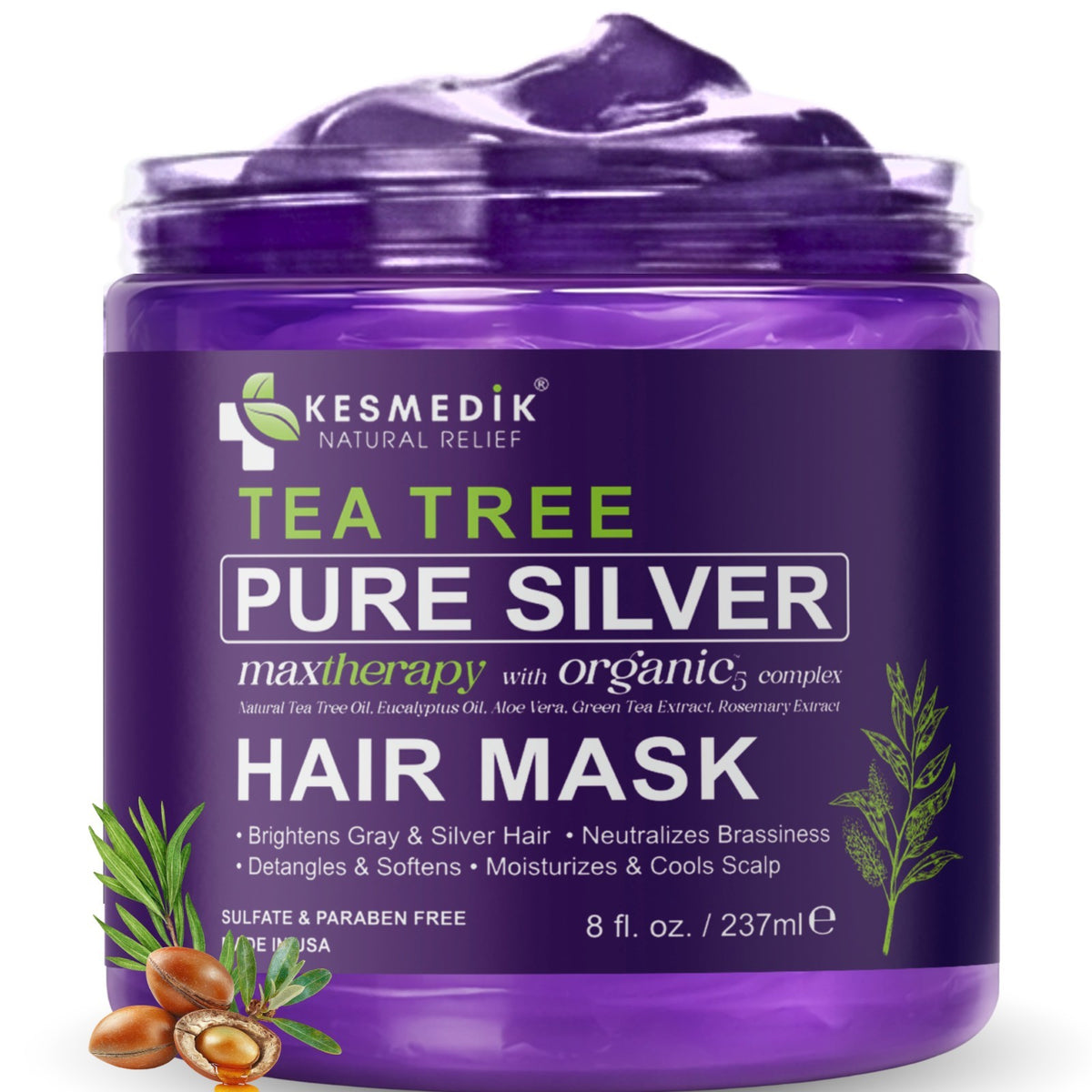 Purple Hair Mask Toner with Tea Tree & Argan Oil for Blond & Gray Hair