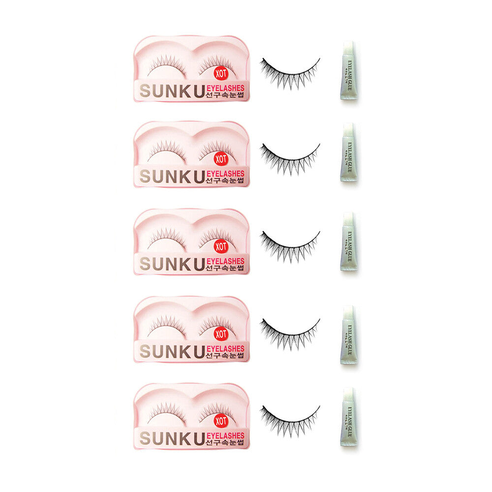 False Eyelash with Adhesive 5-Pack - Natural Look, Eyelash Extensions