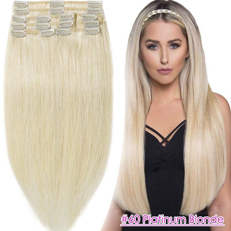 Thick Double Weft Clip-In Human Hair Extensions - Full Head Set