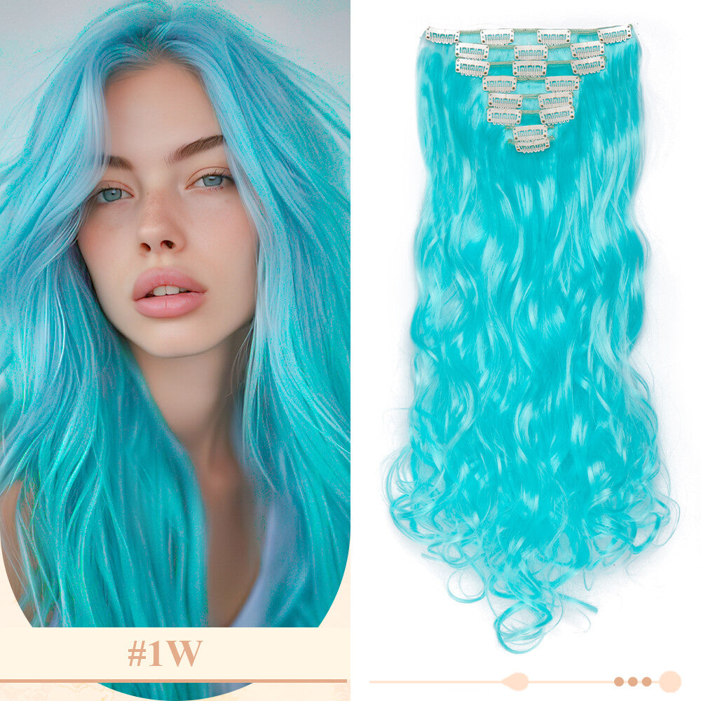 Clip-In Hair Extensions Full Head Ombre Highlight Synthetic Thick Hair 8-24 Inches