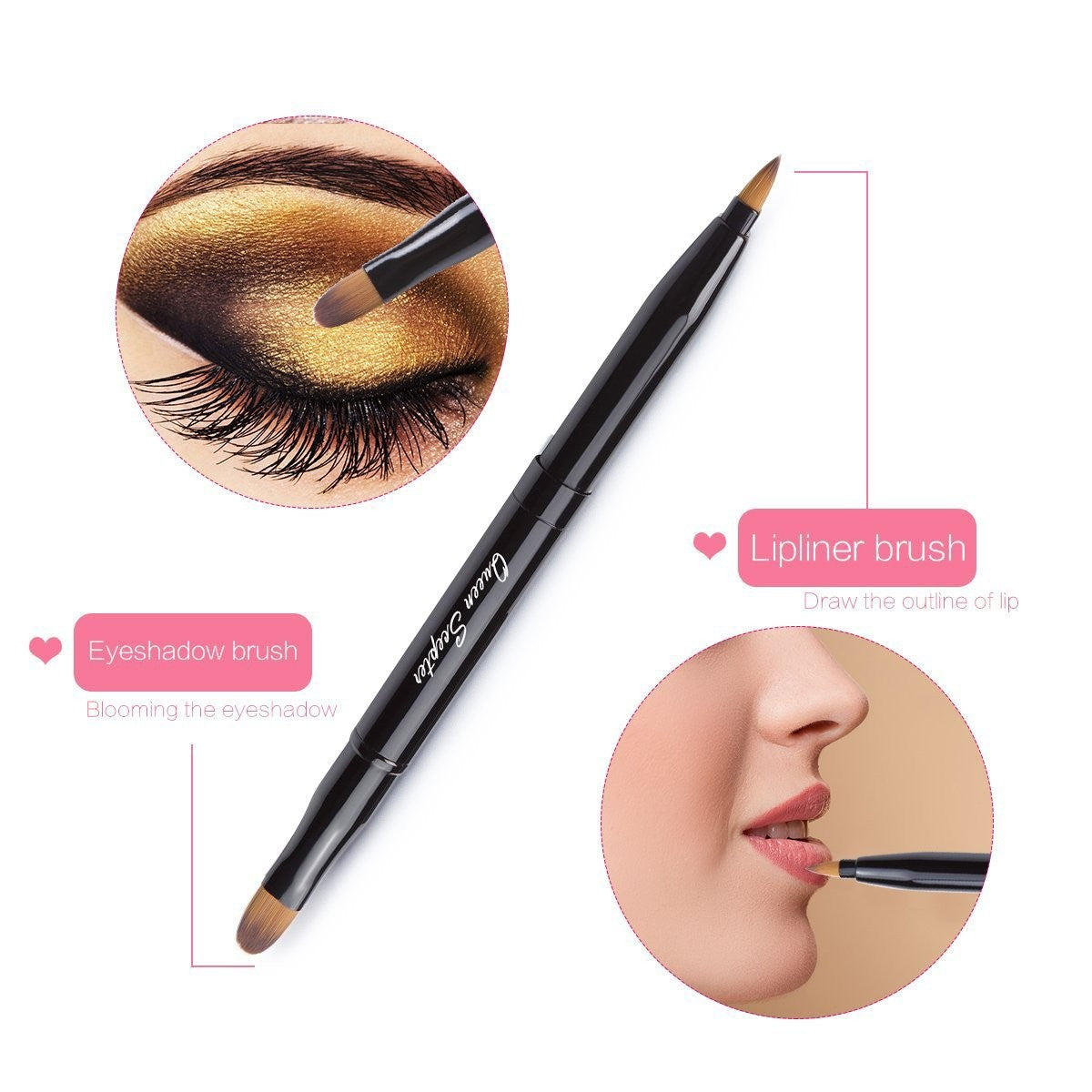 Retractable Lip Brush Dual End Makeup Tool - Portable Black Cosmetic Brush