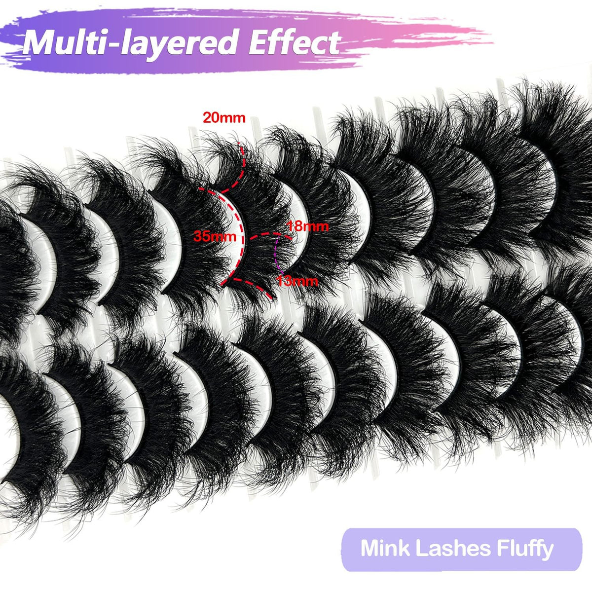 Mink Lashes 25mm Dramatic False Eyelashes, 10 Pairs Fluffy Strips