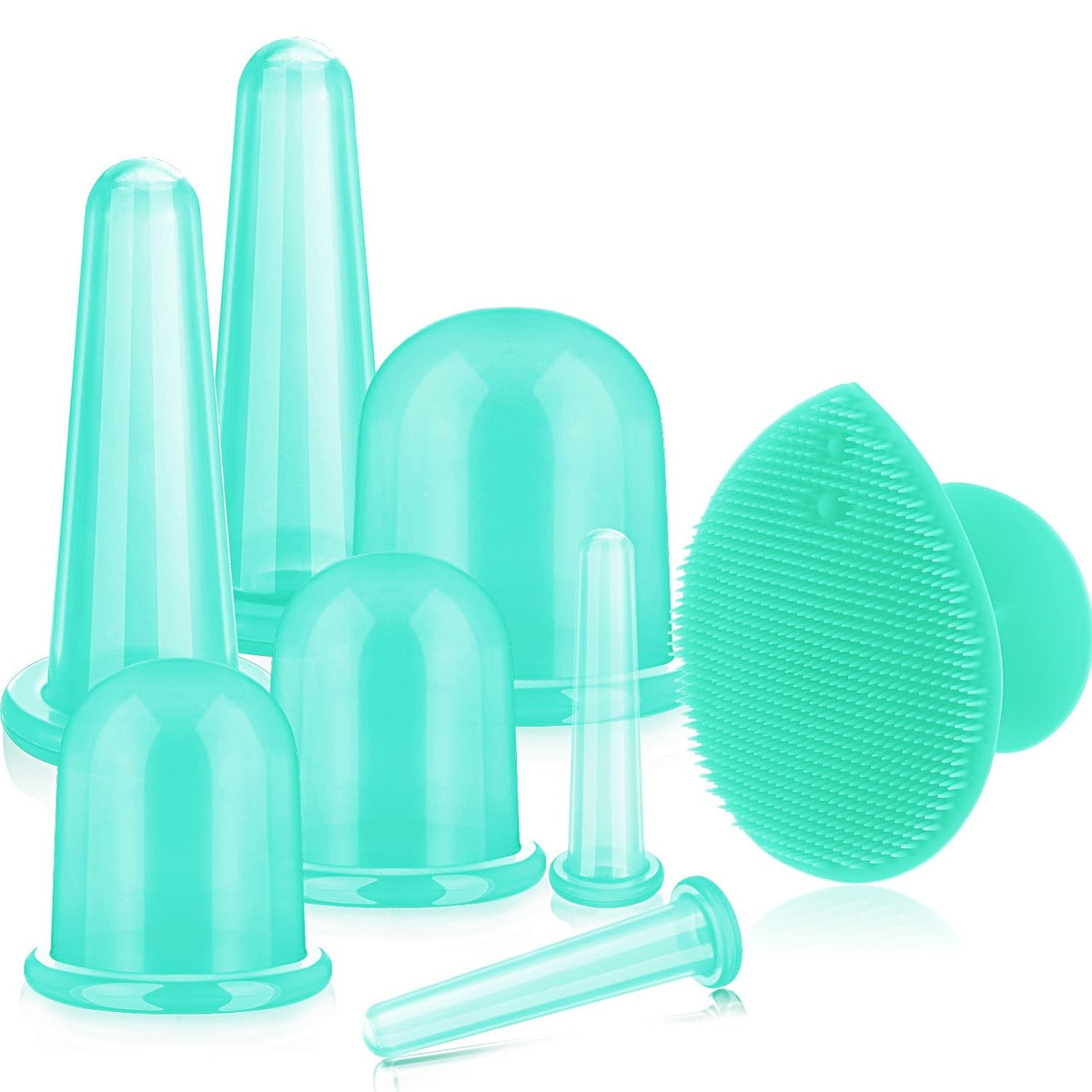 Facial Cupping Set with Exfoliating Brush - Silicone Face Massage Kit for Skin Care