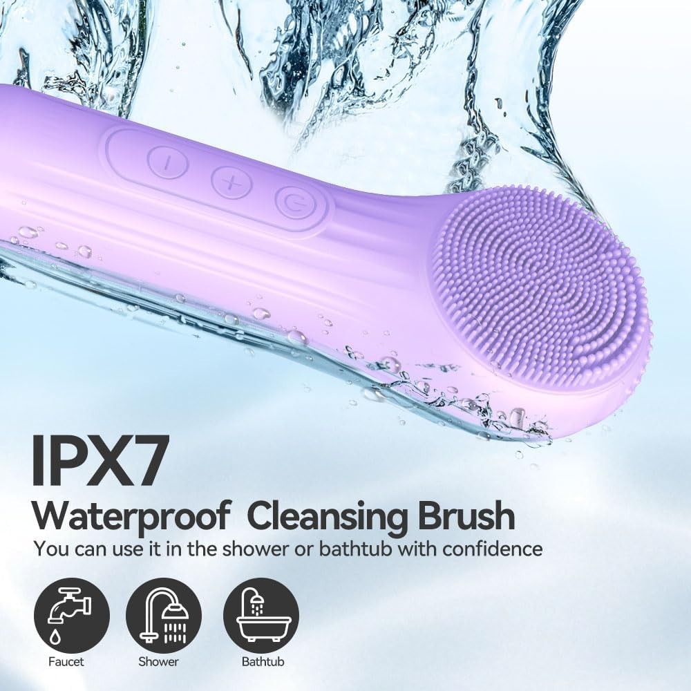 Electric Silicone Facial Cleansing Brush with Heating & Vibration - Purple