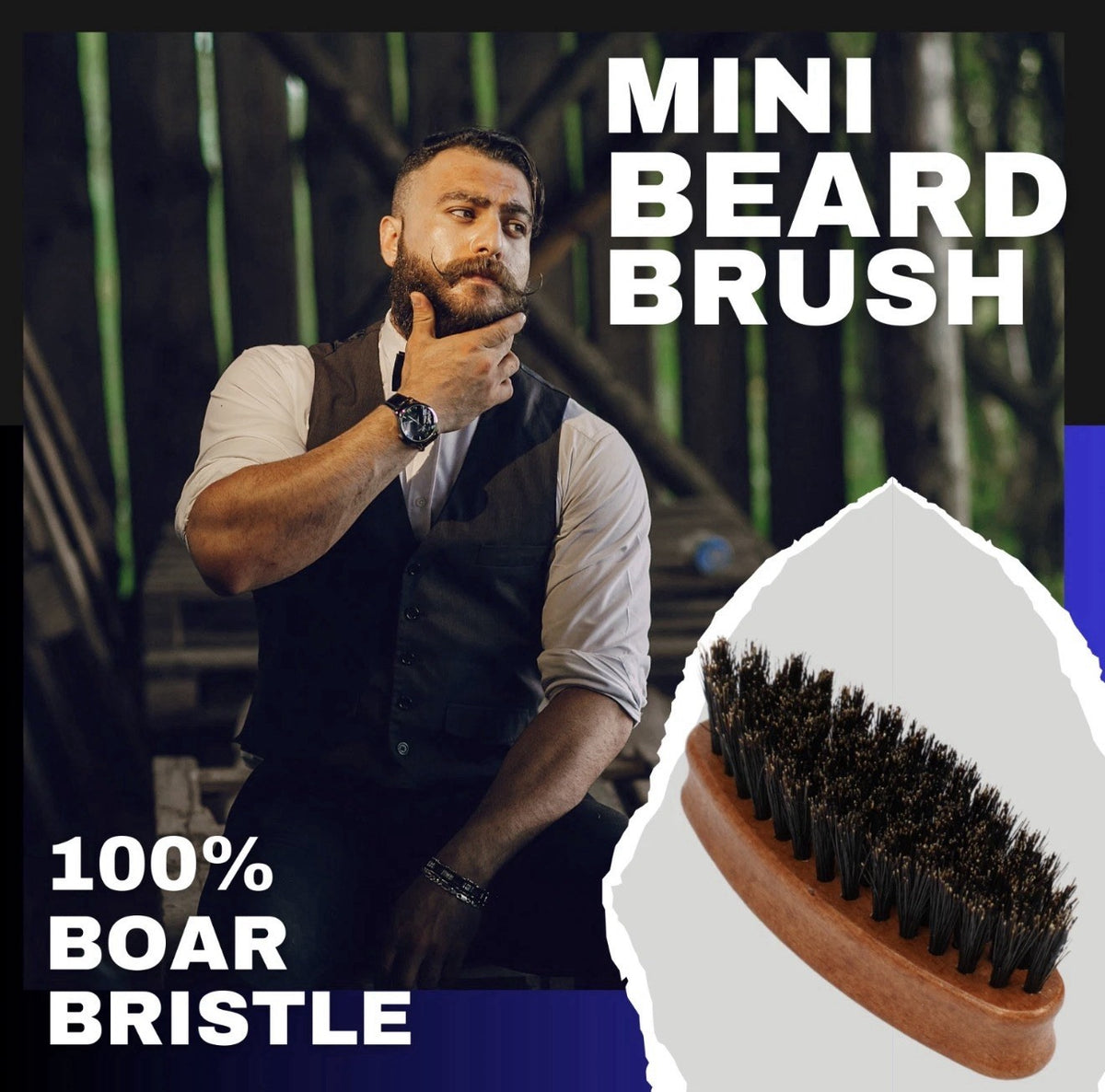 Mini Travel Beard Brush with 100% Boar Bristles - Portable Grooming Tool