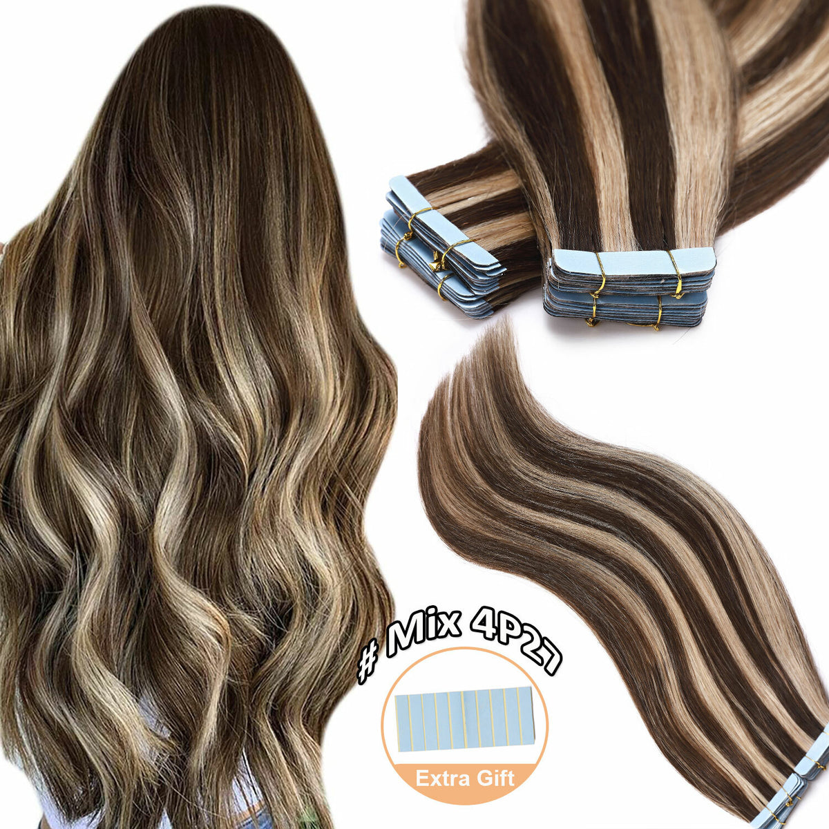 Remy Human Hair Extensions Full Head Tape-In Hair Weft Natural Style & Length