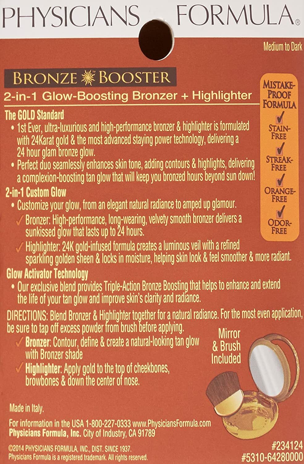 2-in-1 Gold Infused Bronzer and Highlighter for Face - Medium to Dark