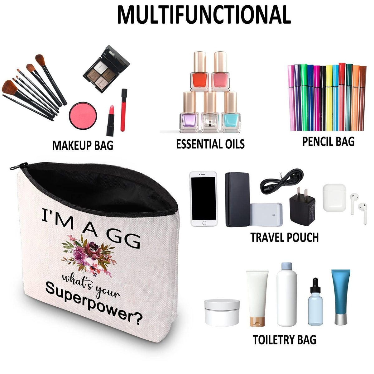 G2TUP GG White Makeup Case Travel Cosmetic Bag with Superpower Print