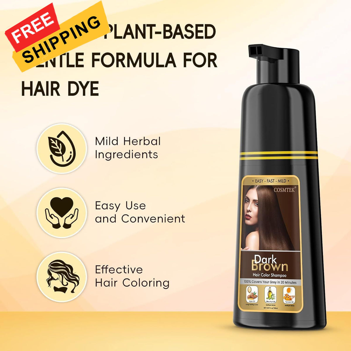 Dark Brown Hair Dye Shampoo 3 in 1 for Gray Hair – Vegan Hair Color & Conditioner