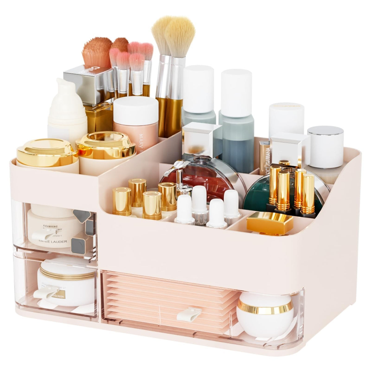 Pink Makeup Organizer with 3 Drawers - Large Vanity Storage for Skincare & Cosmetics