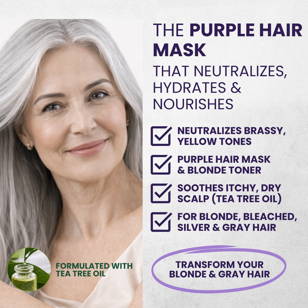 Purple Hair Mask Toner with Tea Tree & Argan Oil for Blond & Gray Hair