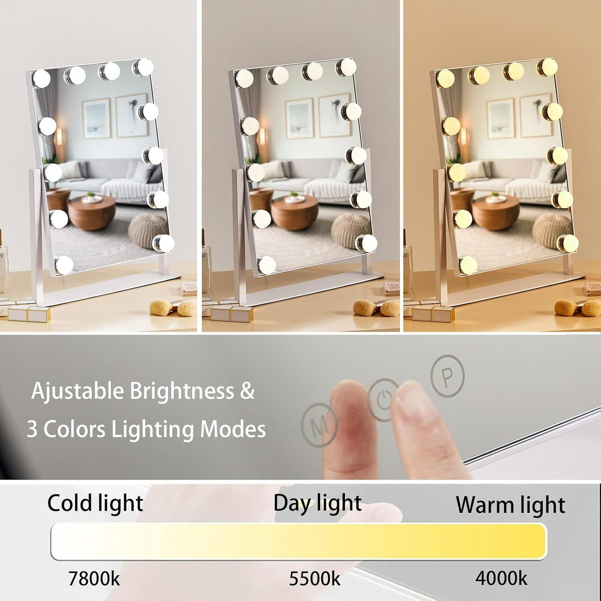 Tabletop Vanity Mirror with 5X Magnification & Adjustable LED Lighting