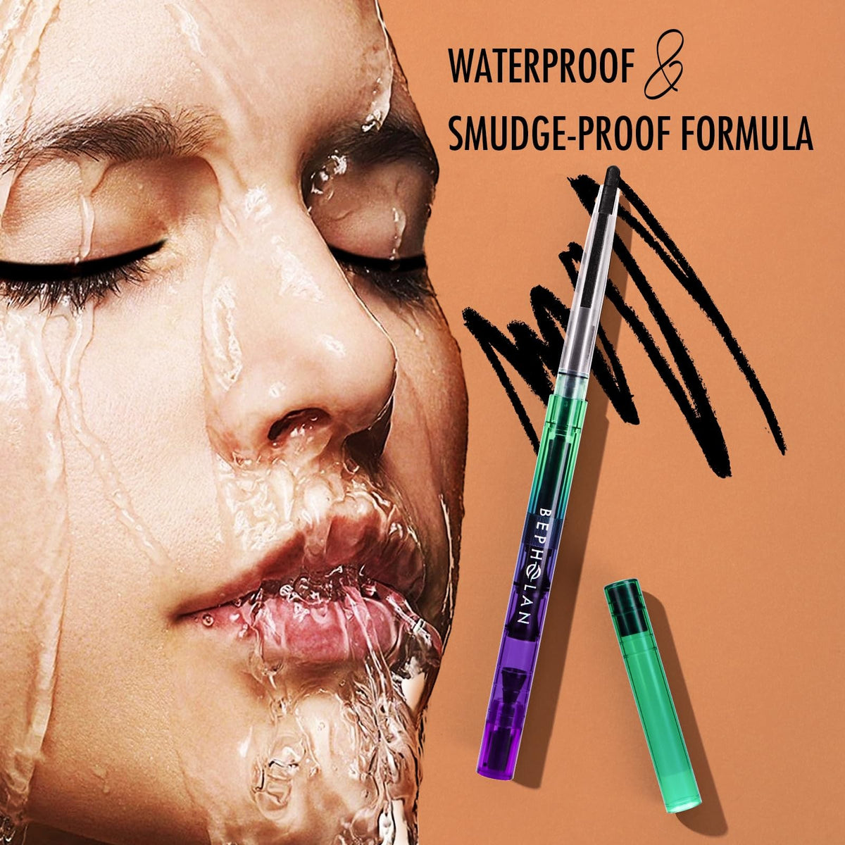 Black Waterproof Gel Eyeliner Pencil - Smudge-Proof, Long-Lasting 24H