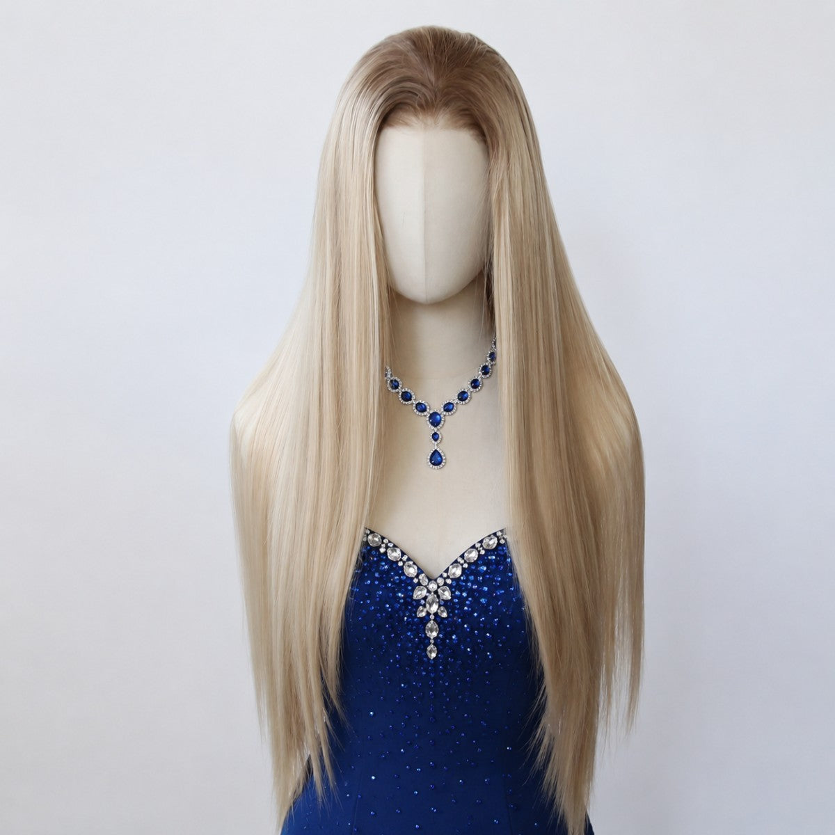 Long Straight Synthetic Lace Front Wig with Ombre Blonde Color - Natural Look