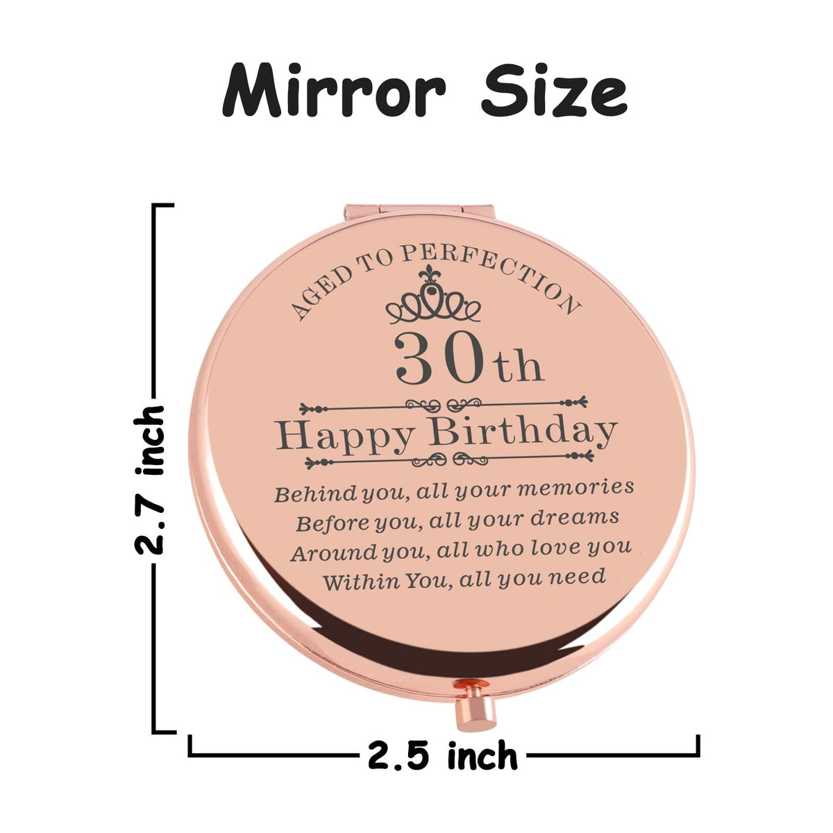 Rose Gold Compact Makeup Mirror - 30th Birthday Gift for Women