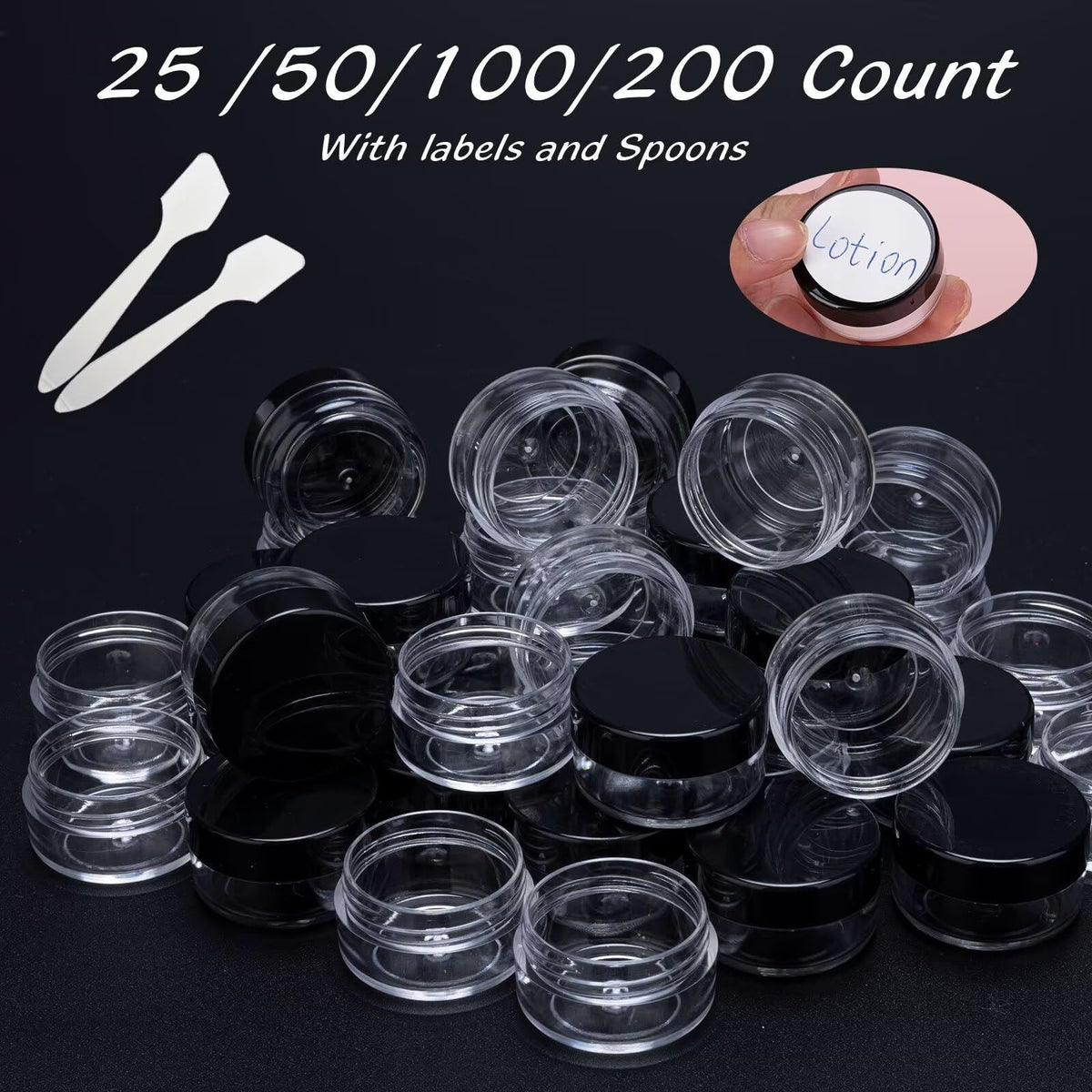 5g/5ml Round Clear Jars with Black Lids - Reusable Sample Cosmetic Containers