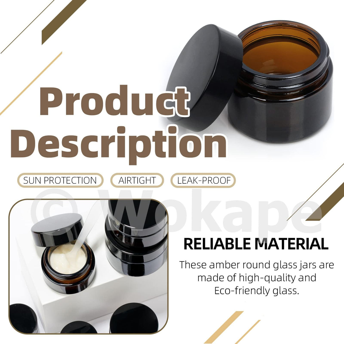 20-Piece 10ml Amber Glass Cosmetic Jars with Leak-Proof Lids & Spatulas – Travel & Storage Set