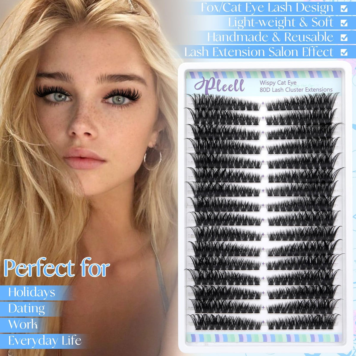 Individual Lash Clusters 320 Pcs Black Cat Eye Style Eyelash Extensions
