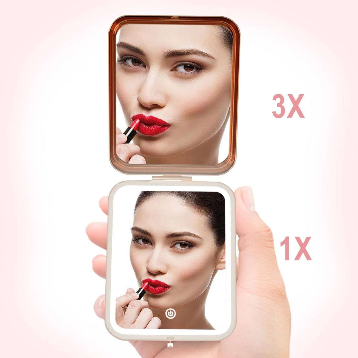 Lighted Compact Pocket Mirror with Magnification for Travel & Makeup