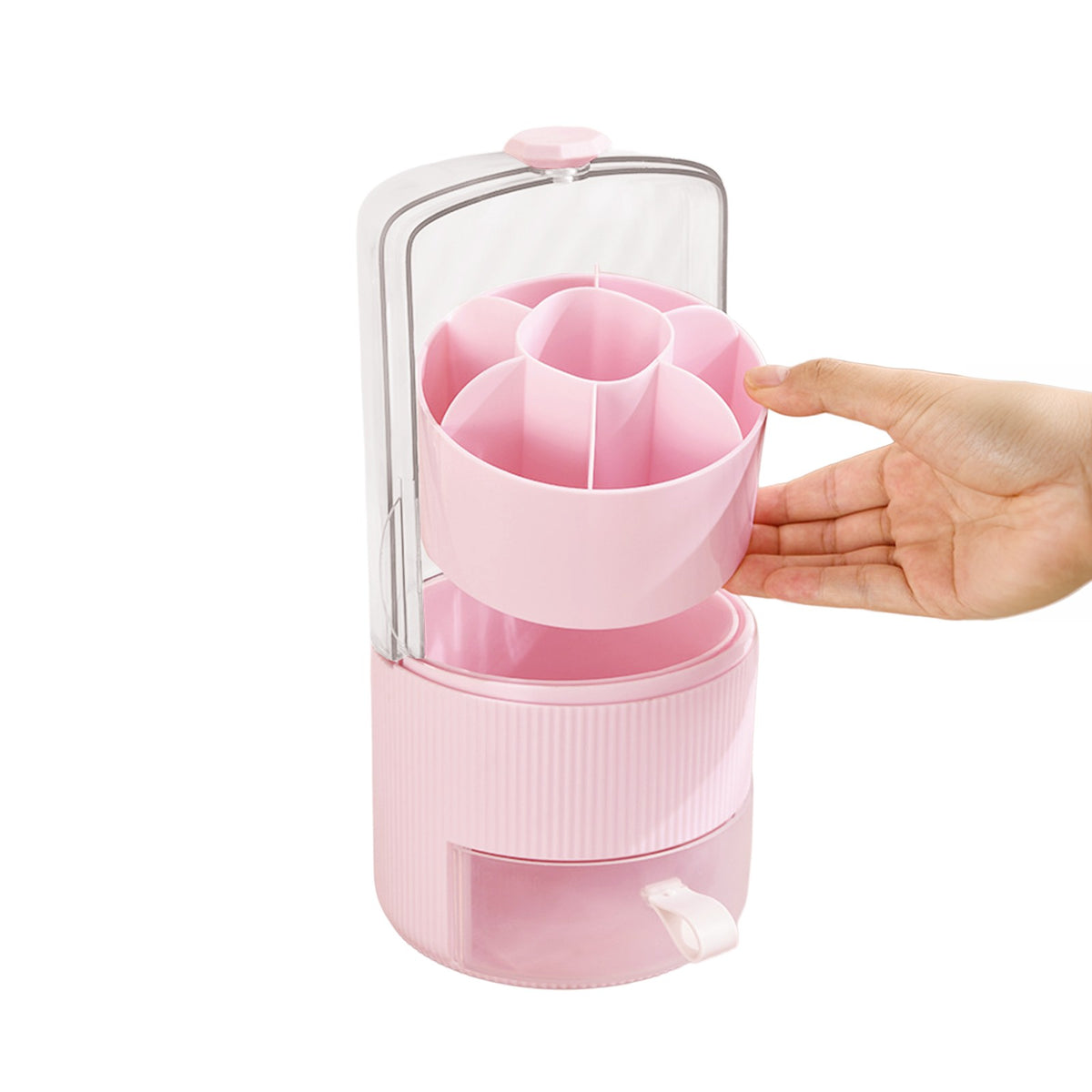 Pink Makeup Brush Organizer with Cover - Cosmetic Brush Storage Box