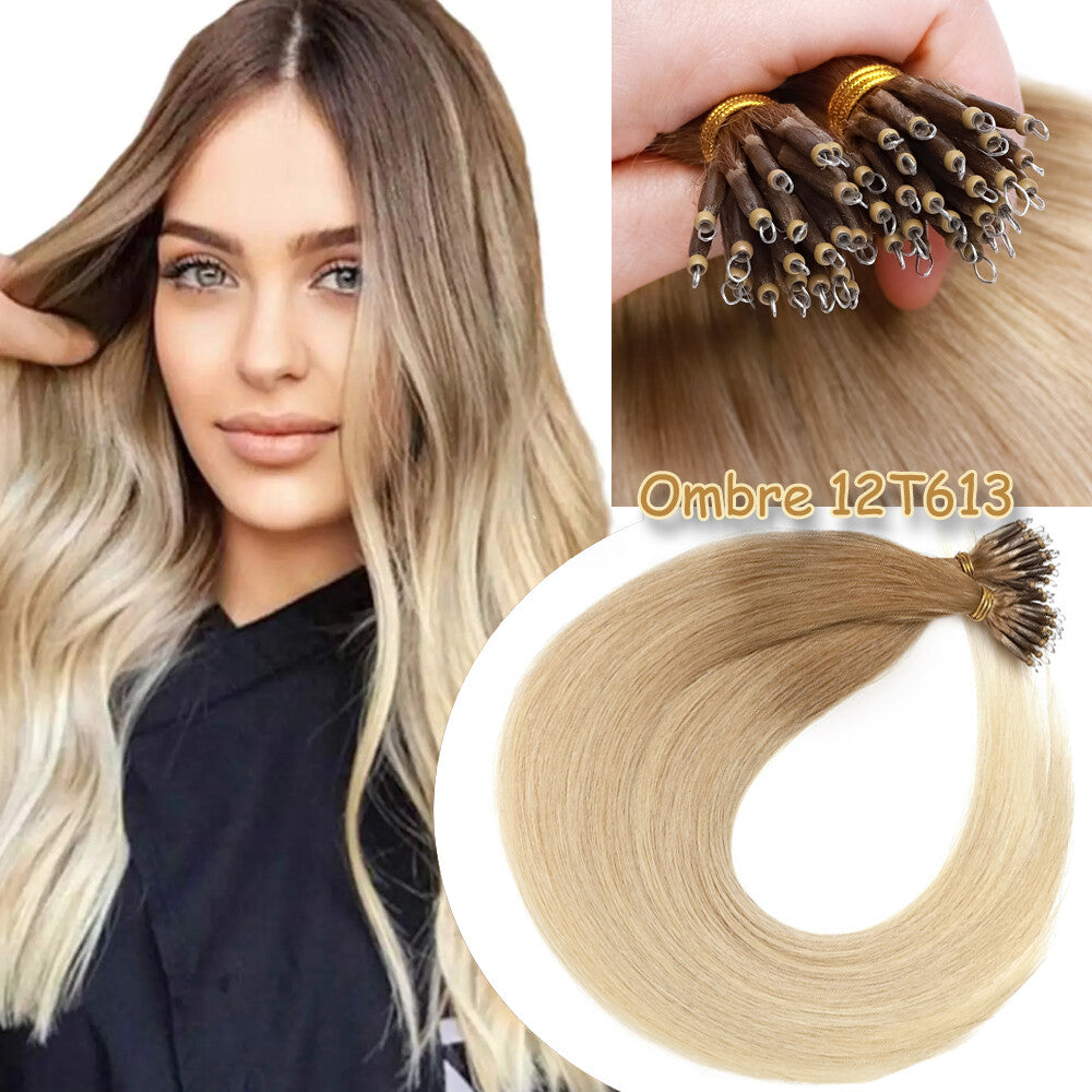 Thick Remy Human Hair Extensions Nano Ring Micro Loop Beads Caramel
