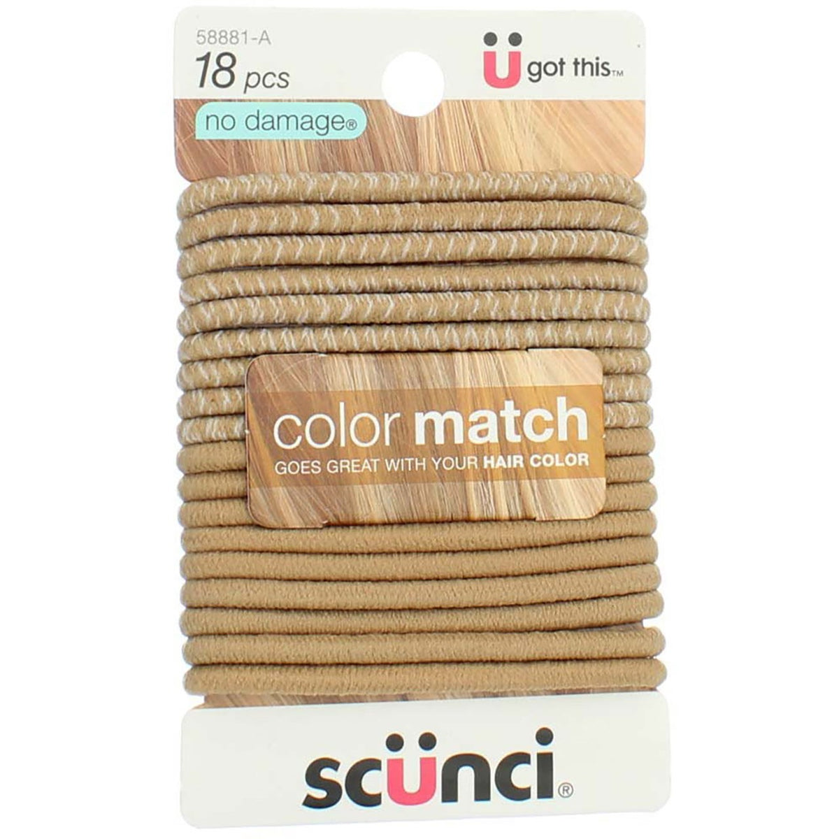 6 Pack Scunci No Damage Color Match Hair Elastics, Blonde, 18 Ct