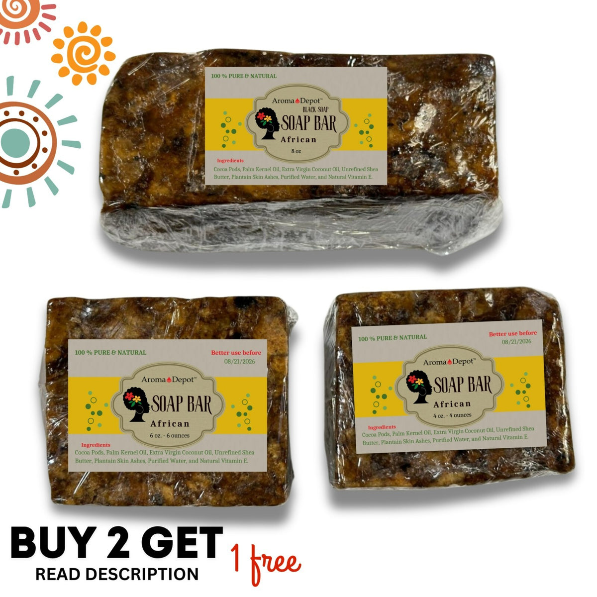 African Black Soap 6oz Organic Unrefined Ghana Face & Body Wash Bulk