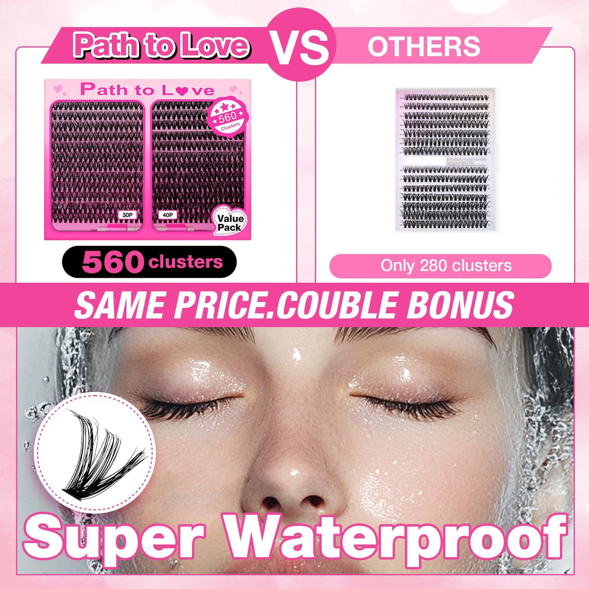 560 Pcs Lash Clusters Kit with Bond Seal & Tweezers - Natural & Waterproof
