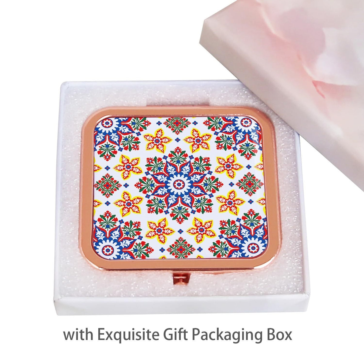 Rosegold Square Pocket Mirror for Women - 2.8x2.8 Inch Double-Sided Compact Makeup Mirror