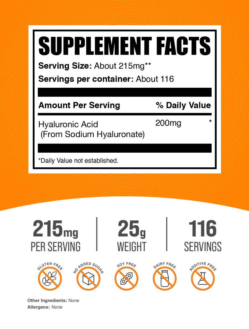 Hyaluronic Acid Powder 215 mg per Serving | Bulk Supplement for Skin & Joint Support